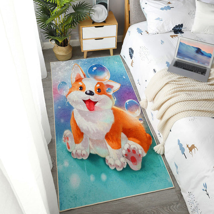 Kids Dog Pattern Rug Green and Blue Polyester Rug Washable Pet Friendly Non-Slip Area Rug for Child's Bedroom