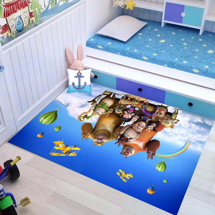 Kids Cartoon Character Pattern Rug Pink and Blue Polyester Rug Washable Pet Friendly Non-Slip Area Rug for Child's Bedroom