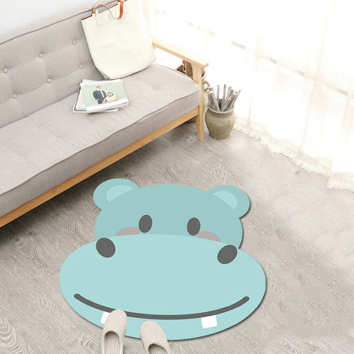 Kids Cartoon Animal Pattern Rug Green and Blue Polyester Rug Washable Pet Friendly Non-Slip Area Rug for Child's Bedroom