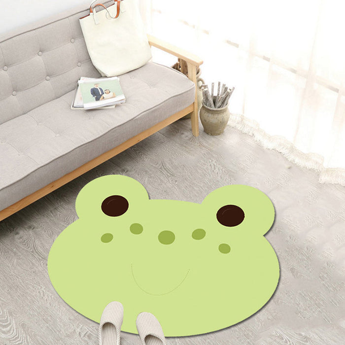 Kids Cartoon Animal Pattern Rug Green and Blue Polyester Rug Washable Pet Friendly Non-Slip Area Rug for Child's Bedroom