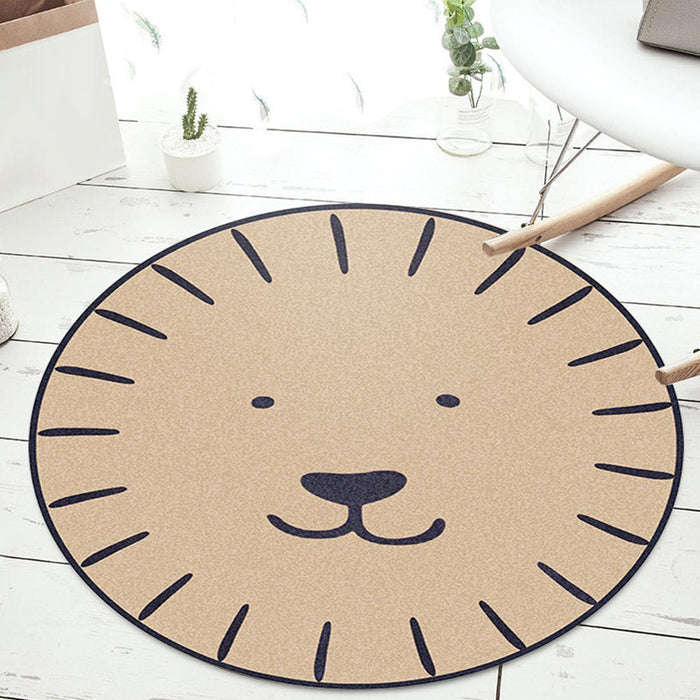 Kids Cartoon Animal Pattern Rug Apricot and Green Polyester Rug Washable Pet Friendly Non-Slip Area Rug for Child's Bedroom