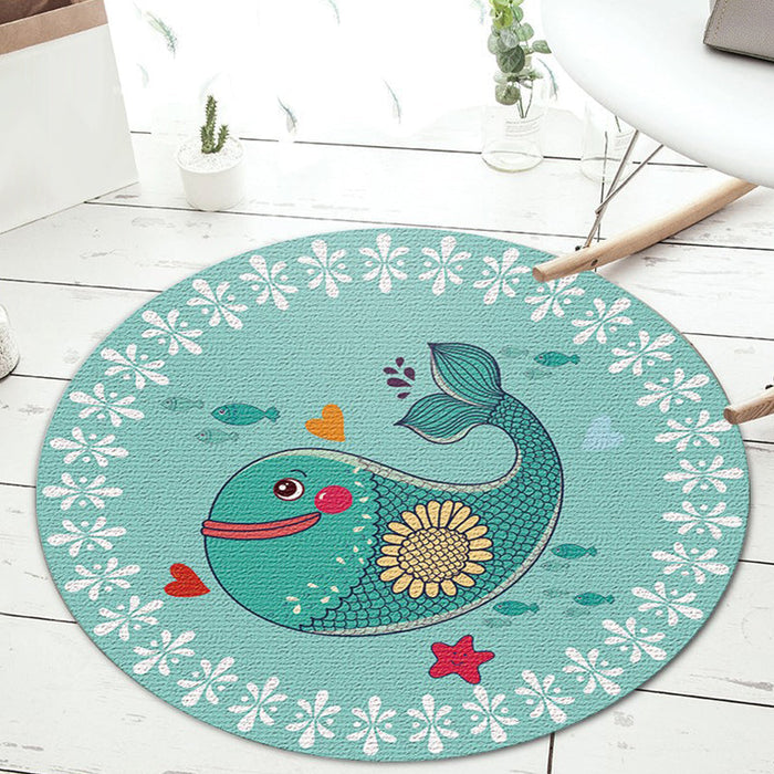 Kids Cartoon Animal Pattern Rug Apricot and Green Polyester Rug Washable Pet Friendly Non-Slip Area Rug for Child's Bedroom