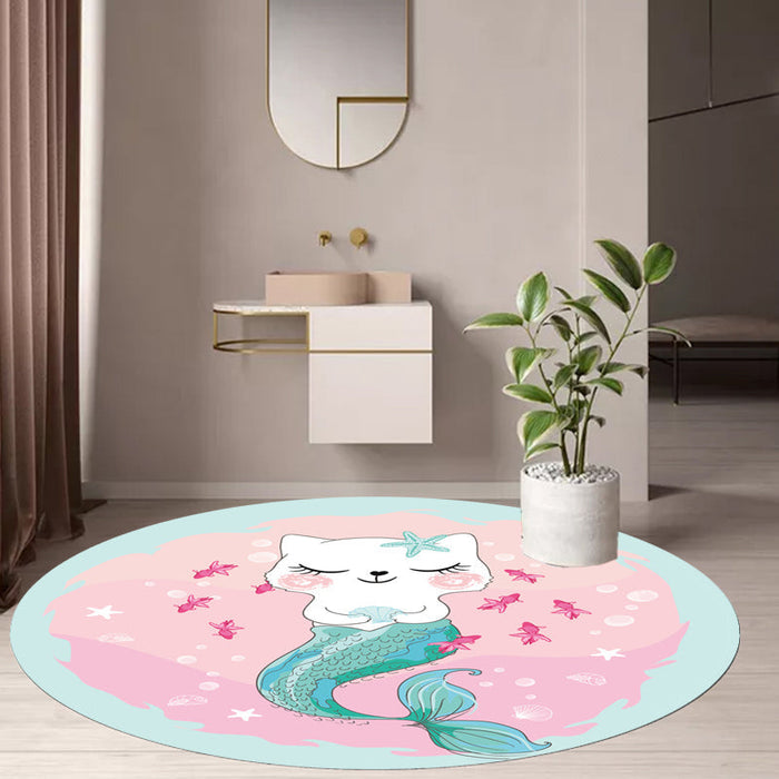 Kids Cartoon Cat Pattern Rug Pink and Red Polyester Rug Washable Pet Friendly Non-Slip Area Rug for Child's Bedroom