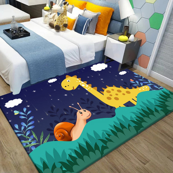 Unique Cartoon Animal Pattern Rug Black and Blue Kids Rug Polyester Pet Friendly Washable Area Rug for Nursery