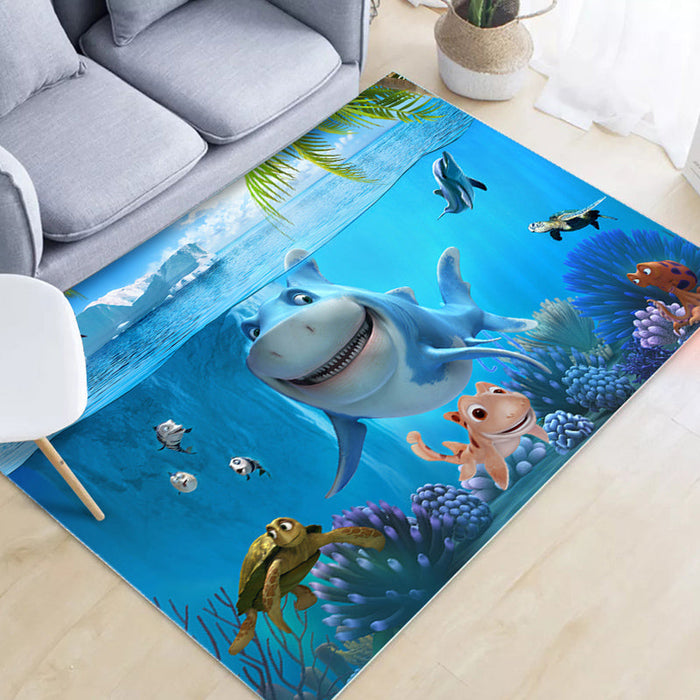 Unique Cartoon Animal Pattern Rug Black and Blue Kids Rug Polyester Pet Friendly Washable Area Rug for Nursery