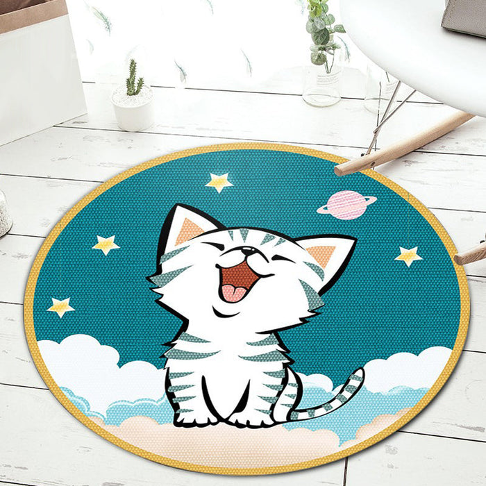 Stylish Cartoon Animal Pattern Rug Green and Blue Kids Rug Polyester Pet Friendly Washable Non-Slip Backing Area Rug for Nursery