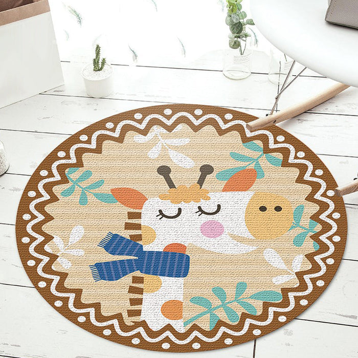 Stylish Cartoon Animal Pattern Rug Green and Blue Kids Rug Polyester Pet Friendly Washable Non-Slip Backing Area Rug for Nursery