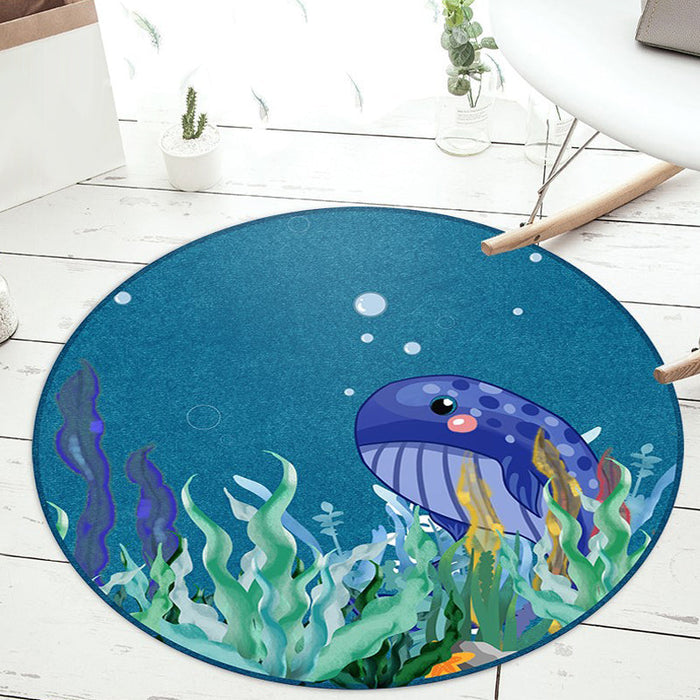 Stylish Cartoon Animal Pattern Rug Green and Blue Kids Rug Polyester Pet Friendly Washable Non-Slip Backing Area Rug for Nursery