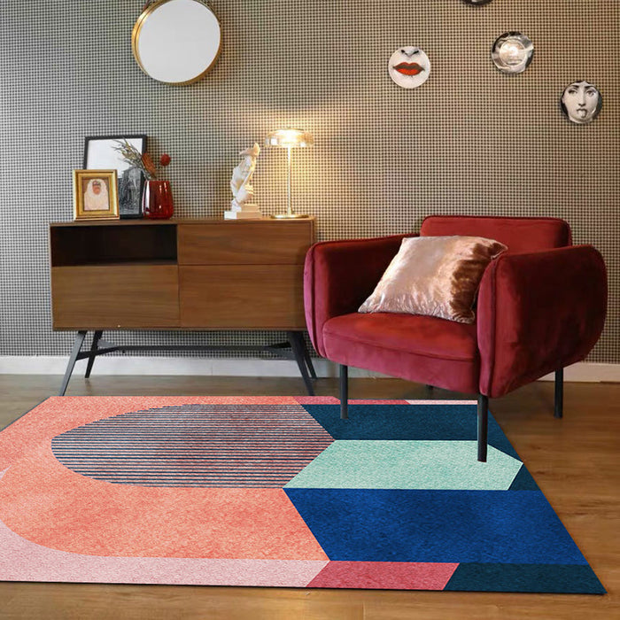 Stylish Colorblock Striped Pattern Rug Red Casual Rug Polyester Pet Friendly Washable Area Rug for Living Room