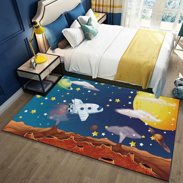 Unusual Outer Space Pattern Rug Multicolor Kids Rug Polyester Pet Friendly Washable Area Rug for Nursery