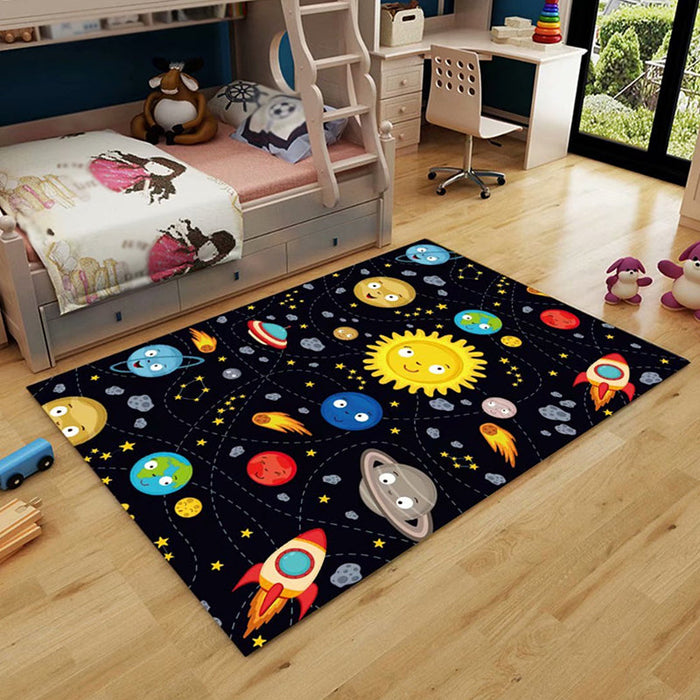 Unusual Outer Space Pattern Rug Multicolor Kids Rug Polyester Pet Friendly Washable Area Rug for Nursery