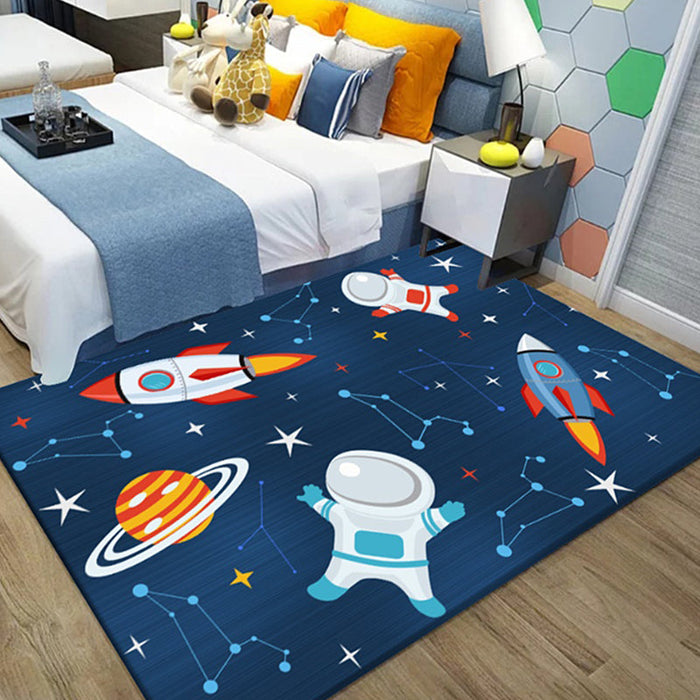 Unusual Outer Space Pattern Rug Multicolor Kids Rug Polyester Pet Friendly Washable Area Rug for Nursery