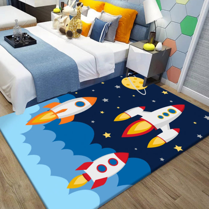 Unusual Outer Space Pattern Rug Multicolor Kids Rug Polyester Pet Friendly Washable Area Rug for Nursery