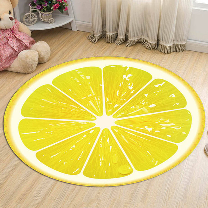 Kids Fruit Pattern Rug Yellow and Green Polyester Rug Washable Pet Friendly Non-Slip Area Rug for Child's Bedroom