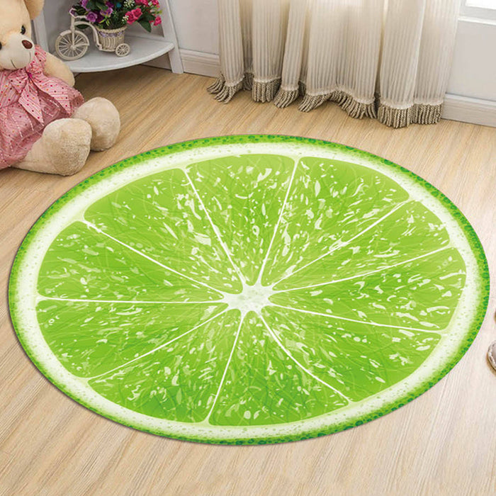 Kids Fruit Pattern Rug Yellow and Green Polyester Rug Washable Pet Friendly Non-Slip Area Rug for Child's Bedroom