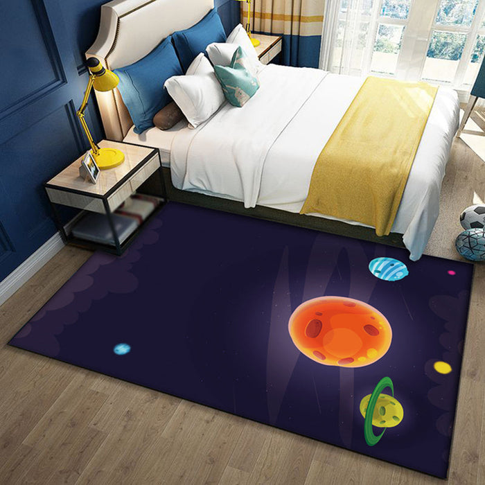 Kids Outer Space Pattern Rug with Spaceship Multicolor Polyester Rug Washable Pet Friendly Non-Slip Area Rug for Child's Bedroom