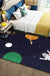 Kids Outer Space Pattern Rug with Spaceship Multicolor Polyester Rug Washable Pet Friendly Non-Slip Area Rug for Child's Bedroom