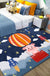 Kids Outer Space Pattern Rug with Spaceship Multicolor Polyester Rug Washable Pet Friendly Non-Slip Area Rug for Child's Bedroom