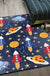 Kids Outer Space Pattern Rug with Spaceship Multicolor Polyester Rug Washable Pet Friendly Non-Slip Area Rug for Child's Bedroom