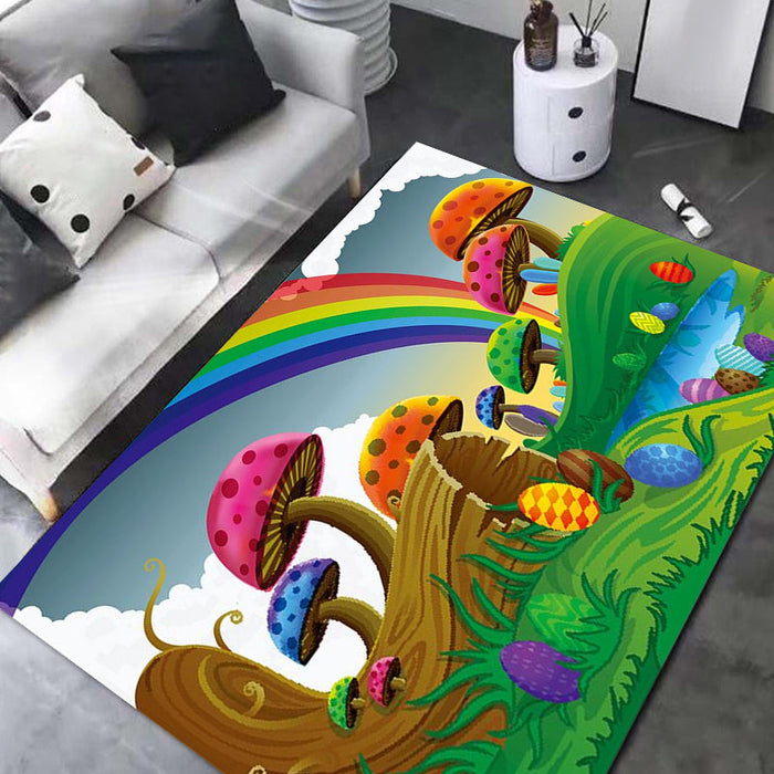 Kids Plant Pattern Rug Green and Blue Polyester Rug Washable Pet Friendly Non-Slip Area Rug for Child's Bedroom