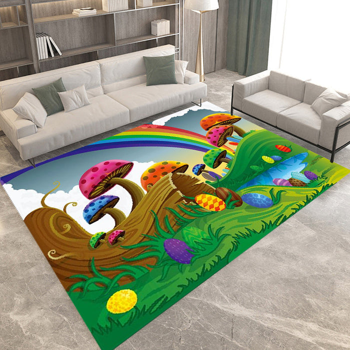 Kids Plant Pattern Rug Green and Blue Polyester Rug Washable Pet Friendly Non-Slip Area Rug for Child's Bedroom