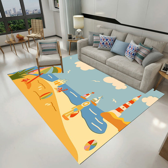 Kids Plant Pattern Rug Green and Blue Polyester Rug Washable Pet Friendly Non-Slip Area Rug for Child's Bedroom