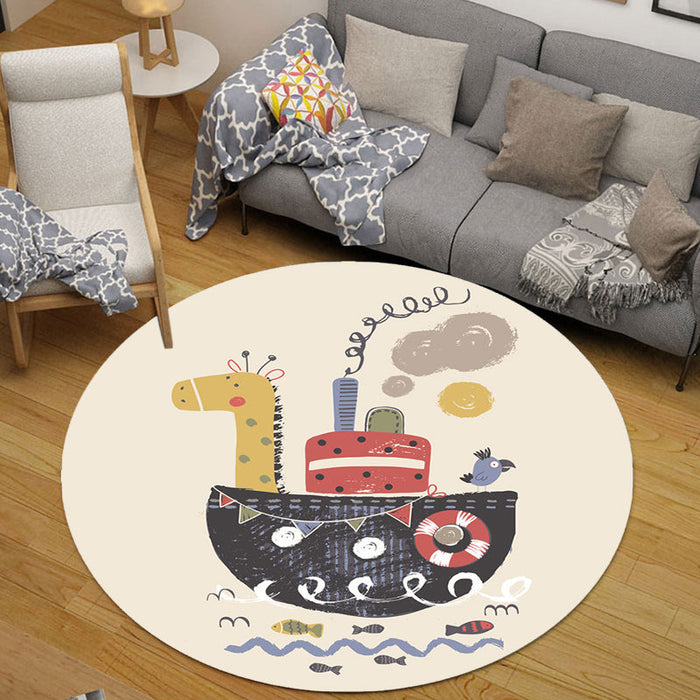 Kids Ship Pattern Rug Beige and Orange Polyester Rug Washable Pet Friendly Non-Slip Area Rug for Child's Bedroom