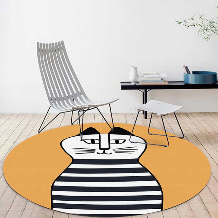 Kids Ship Pattern Rug Beige and Orange Polyester Rug Washable Pet Friendly Non-Slip Area Rug for Child's Bedroom