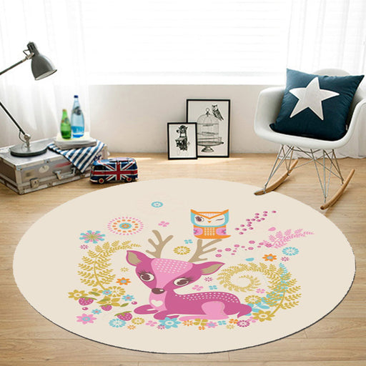 Cute Cartoon Animal Pattern Rug Beige and Red Kids Rug Polyester Pet Friendly Washable Area Rug for Nursery