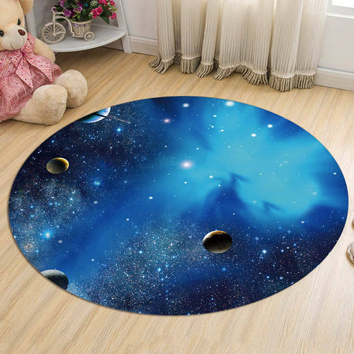 Kids Galaxy Pattern Rug Blue and Purple Polyester Rug Washable Pet Friendly Non-Slip Area Rug for Child's Bedroom