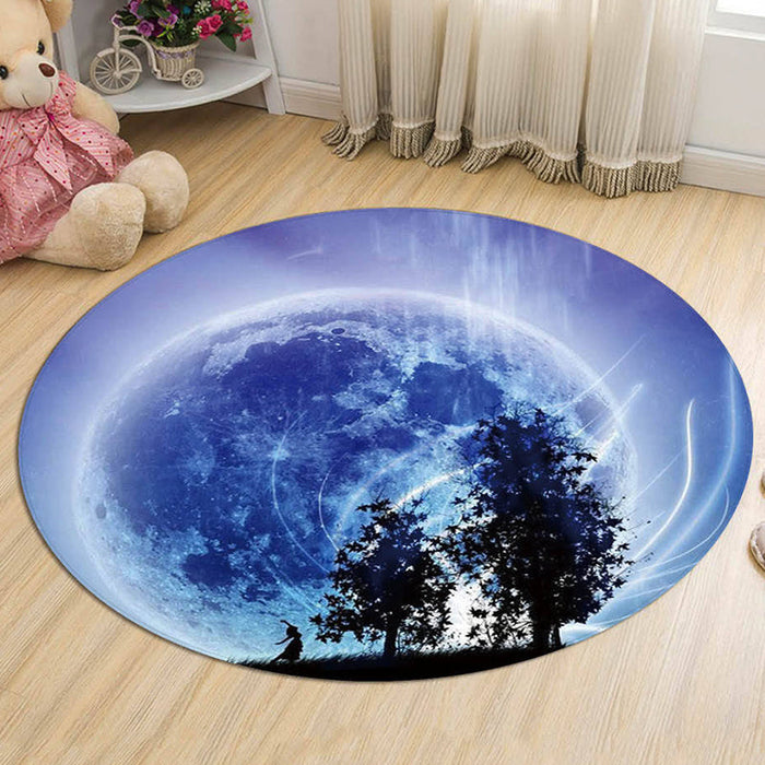 Kids Galaxy Pattern Rug Blue and Purple Polyester Rug Washable Pet Friendly Non-Slip Area Rug for Child's Bedroom