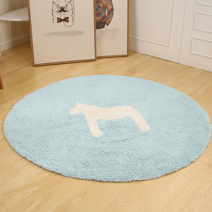 Kids Horse Pattern Rug Blue and Khaki Cotton Rug Washable Pet Friendly Non-Slip Area Rug for Child's Bedroom