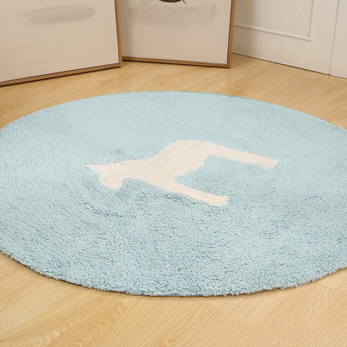 Kids Horse Pattern Rug Blue and Khaki Cotton Rug Washable Pet Friendly Non-Slip Area Rug for Child's Bedroom