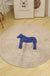 Kids Horse Pattern Rug Blue and Khaki Cotton Rug Washable Pet Friendly Non-Slip Area Rug for Child's Bedroom