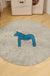 Kids Horse Pattern Rug Blue and Khaki Cotton Rug Washable Pet Friendly Non-Slip Area Rug for Child's Bedroom