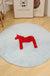 Kids Horse Pattern Rug Blue and Khaki Cotton Rug Washable Pet Friendly Non-Slip Area Rug for Child's Bedroom