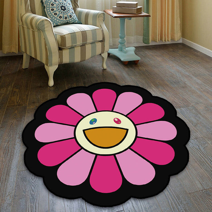 Kids Floral Pattern Rug Pink and Green Polyester Rug Washable Pet Friendly Non-Slip Area Rug for Child's Bedroom