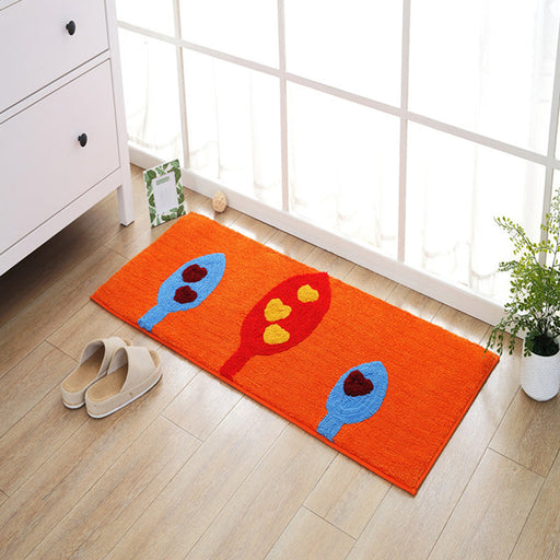 Blue and Orange Kids Rug Polyester Leaf and Flower Pattern Rug Pet Friendly Washable Anti-Slip Backing Carpet for Decoration