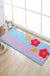 Blue and Orange Kids Rug Polyester Leaf and Flower Pattern Rug Pet Friendly Washable Anti-Slip Backing Carpet for Decoration