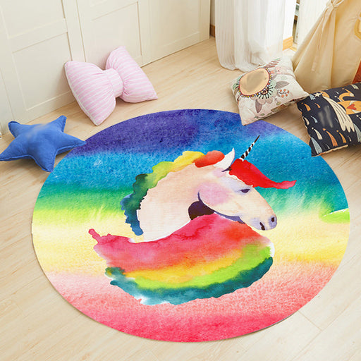 Colorful Unicorn Pattern Rug Multicolor Kids Rug Polyester Pet Friendly Washable Area Rug for Nursery