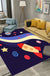 Kids Spaceship Pattern Rug with Planet Dark Blue Polyester Rug Washable Pet Friendly Non-Slip Area Rug for Child's Bedroom