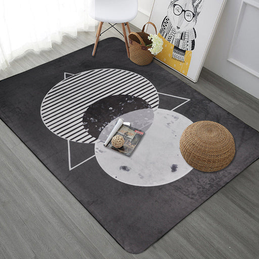 Modern Geometric Pattern Rug with Stripe Grey Multicolor Polyester Rug Washable Pet Friendly Non-Slip Area Rug for Living Room