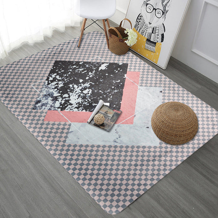 Modern Geometric Pattern Rug with Stripe Grey Multicolor Polyester Rug Washable Pet Friendly Non-Slip Area Rug for Living Room