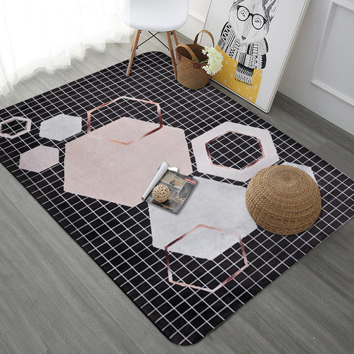 Modern Geometric Pattern Rug with Stripe Grey Multicolor Polyester Rug Washable Pet Friendly Non-Slip Area Rug for Living Room