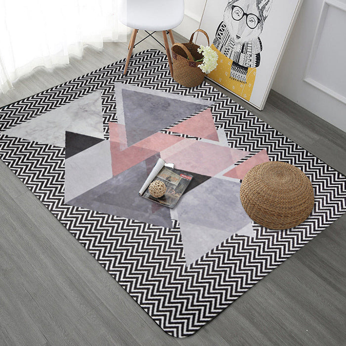 Modern Geometric Pattern Rug with Stripe Grey Multicolor Polyester Rug Washable Pet Friendly Non-Slip Area Rug for Living Room