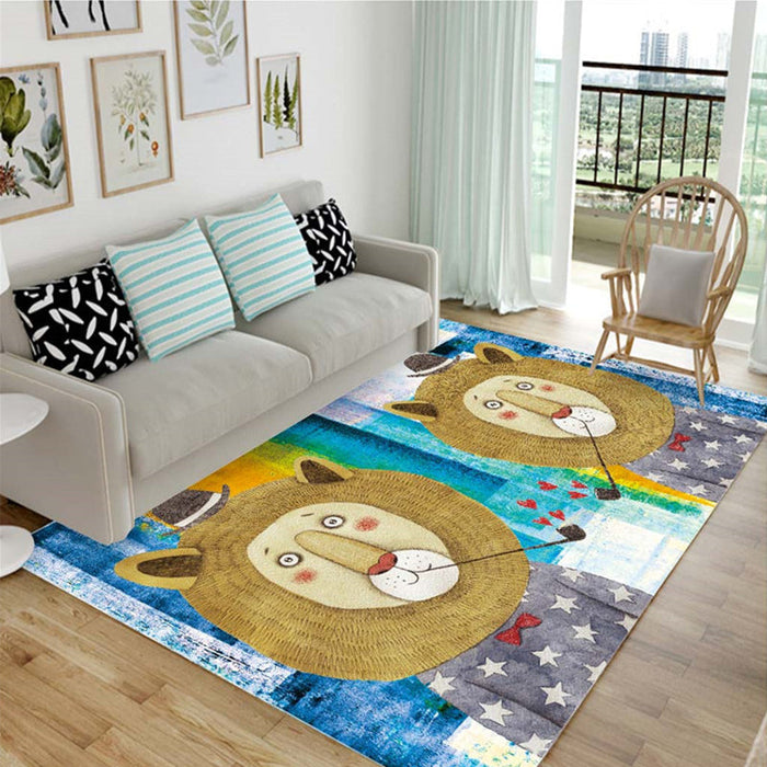 Kids Animal Pattern Rug Black and Blue Acrylic Rug Washable Pet Friendly Non-Slip Area Rug for Child's Bedroom