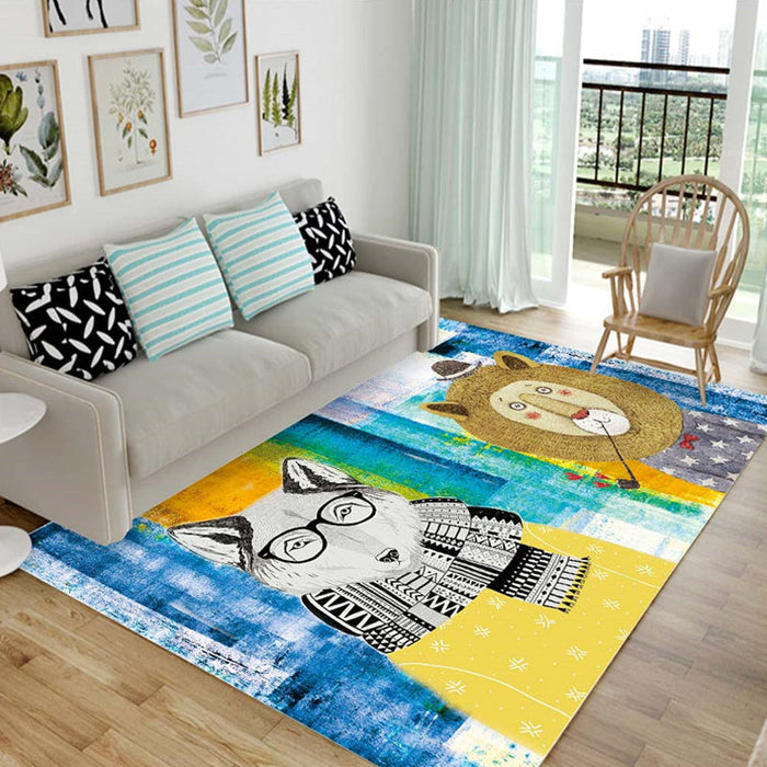 Kids Animal Pattern Rug Black and Blue Acrylic Rug Washable Pet Friendly Non-Slip Area Rug for Child's Bedroom