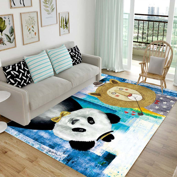 Kids Animal Pattern Rug Black and Blue Acrylic Rug Washable Pet Friendly Non-Slip Area Rug for Child's Bedroom