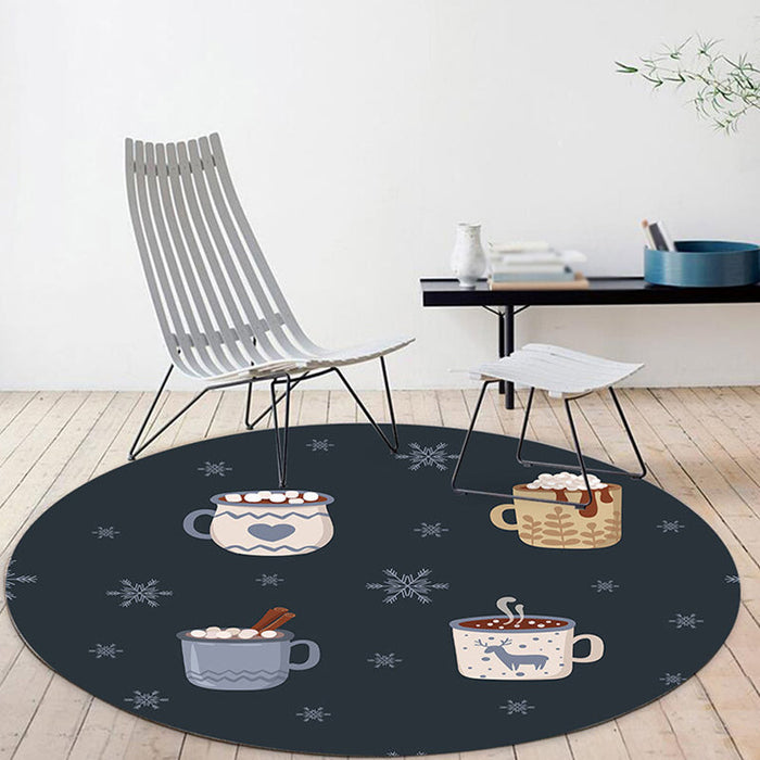 Kids Coffee Pattern Rug Black Polyester Rug Washable Pet Friendly Non-Slip Area Rug for Child's Bedroom