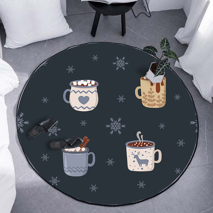 Kids Coffee Pattern Rug Black Polyester Rug Washable Pet Friendly Non-Slip Area Rug for Child's Bedroom